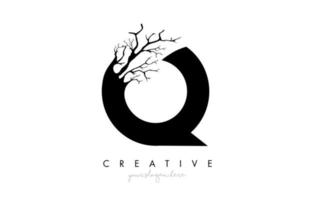Letter Q Design Logo with Creative Tree Branch. Q Letter Tree Icon Logo vector