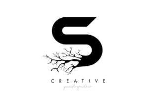 Logotipo de diseño de letra s con rama de árbol creativa. logo de icono de árbol de letra s vector