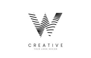 Warp Zebra Lines Letter W logo Design with Black and White Lines and Creative Icon Vector