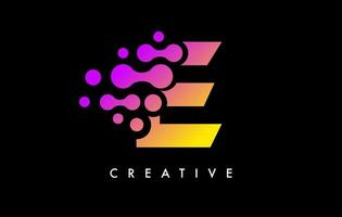 Letter E Dots Logo Design with Purple Yellow Colors on Black Background Vector