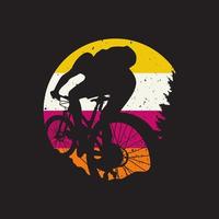 Silhouette design of cycling in a forest. Vector illustration