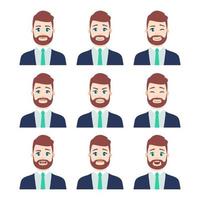 Set of young male icon with emotions in cartoon style. Man avatar profile with facial expression. Characters portraits in bright colors. Isolated vector illustration in flat design