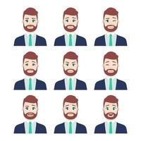 Set of young male icon with emotions in cartoon style. Man avatar profile with facial expression. Characters portraits in bright colors. Isolated vector illustration in flat design