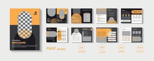 Yellow and black 16 page company brochure template vector