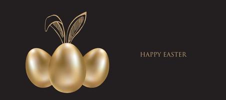 Gold egg, Set of rabbits's ears, Happy Easter. Hand drawn style. Vector illustrations.