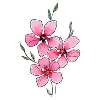 Decorative Flower Drawn With Watercolor And Line. vector