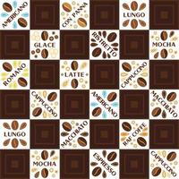 Coffee theme staggered background with design elements in simple geometric style. Good for branding, decoration of food package, cover design, decorative print, background vector