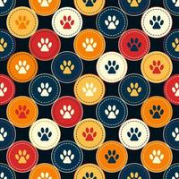 Seamless pattern, staggered background with pet footprints in circles, diagonal grid. Warm colors. Vector. vector