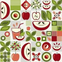 Seamless background with apples and abstract geometric shapes. Simple minimal style. Good for branding, decoration of food package, cover design, decorative home kitchen prints vector