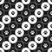 Seamless pattern background with footprints of home pet in circles, diagonal grid. Black and white. Vector. vector