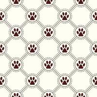 Seamless pattern background with footprints of home pet in circles, square diagonal grid with dotted line. Black and white. Vector. vector