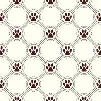 Seamless pattern background with footprints of home pet in circles, square diagonal grid with dotted line. Black and white. Vector. vector