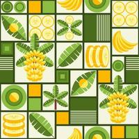 Background with banana design elements in simple geometric style with grid. Seamless pattern with abstract shapes. Good for branding, decoration of food package, cover design, decorative print vector