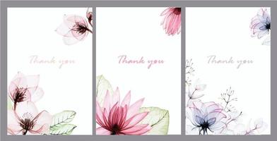 set of watercolor frames with transparent flowers. delicate vintage design with watercolor lotus flowers, roses. design for wedding, postcards, greetings invitations