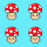 Set Cute mushroom icon face expression. mushroom vector icon on blue background cartoon icon illustration design isolated flat cartoon style