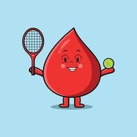 Cute cartoon blood drop playing tennis field vector