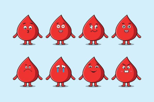 Set kawaii blood drop cartoon with expression