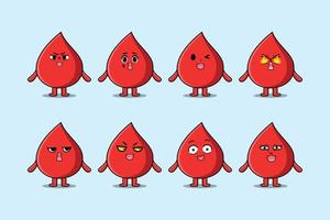 Establecer dibujos animados de gota de sangre kawaii con expresión vector