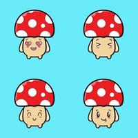 Set Cute mushroom icon face expression. mushroom vector icon on blue background cartoon icon illustration design isolated flat cartoon style