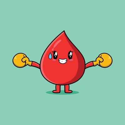 Cute Blood drop mascot cartoon playing boxing