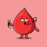 Cute cartoon blood drop singer holding mic vector