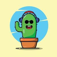 Set Vector cartoon illustrations of green cactus with emotions. Funny emotions character collection for kids. Fantasy characters.