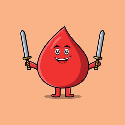 Cute cartoon Blood drop holding two sword