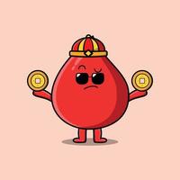 Cute cartoon blood drop chinese holding gold coin