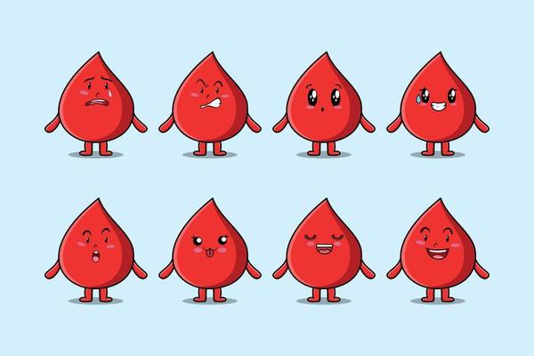 Set kawaii blood drop cartoon with expression
