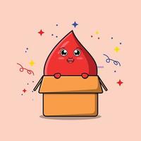 Cute cartoon blood drop character out from box vector