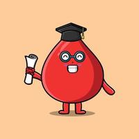 Cute cartoon blood drop student on graduation day vector