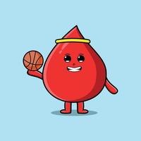 Cute cartoon blood drop playing basketball vector