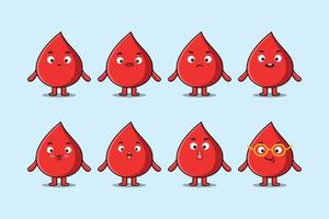 Set kawaii blood drop cartoon with expression vector