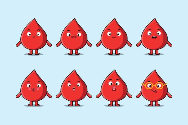 Set kawaii blood drop cartoon with expression