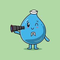 marinero de gota de agua de dibujos animados lindo usando binocular vector