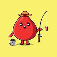 Cute cartoon blood drop ready fishing vector