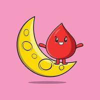 Cute cartoon Blood drop standing on crescent moon vector