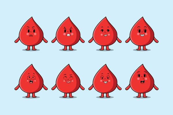Set kawaii blood drop cartoon with expression