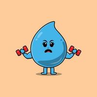 Cute cartoon water drop is fitness with barbell vector