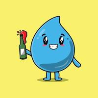 lindo personaje de dibujos animados gota de agua con botella de refresco vector