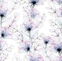 seamless watercolor pattern with transparent rose flowers and eucalyptus leaves. x-ray. transparent roses of blue and pink color, background for fabric, wallpaper, wrapping paper. vintage design vector