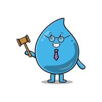 Cute cartoon wise judge water drop holding hammer vector
