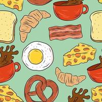 Breakfast Food Hand Drawn Doodle Seamless Pattern Background vector