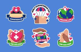 Handdrawn Humanitarian Day Sticker Pack vector