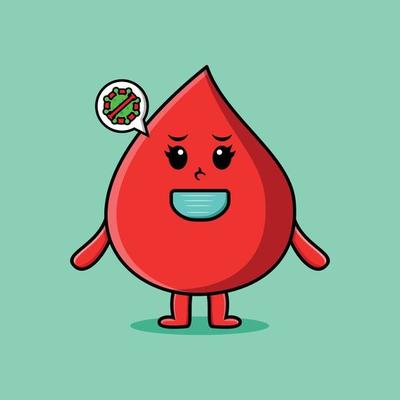 Cute cartoon blood drop using mask prevent virus