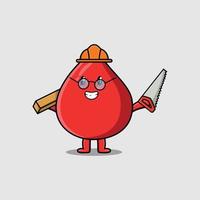 cartoon blood drop carpenter with saw and wood vector