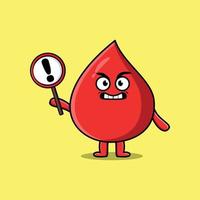 cartoon blood drop with exclamation sign board vector