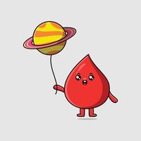 Cute cartoon blood drop floating with planet vector