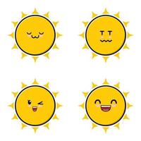 conjunto colección lindo sol emoticon dibujos animados icono ilustración diseño aislado plano dibujos animados estilo vector