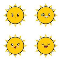 conjunto colección lindo sol emoticon dibujos animados icono ilustración diseño aislado plano dibujos animados estilo vector